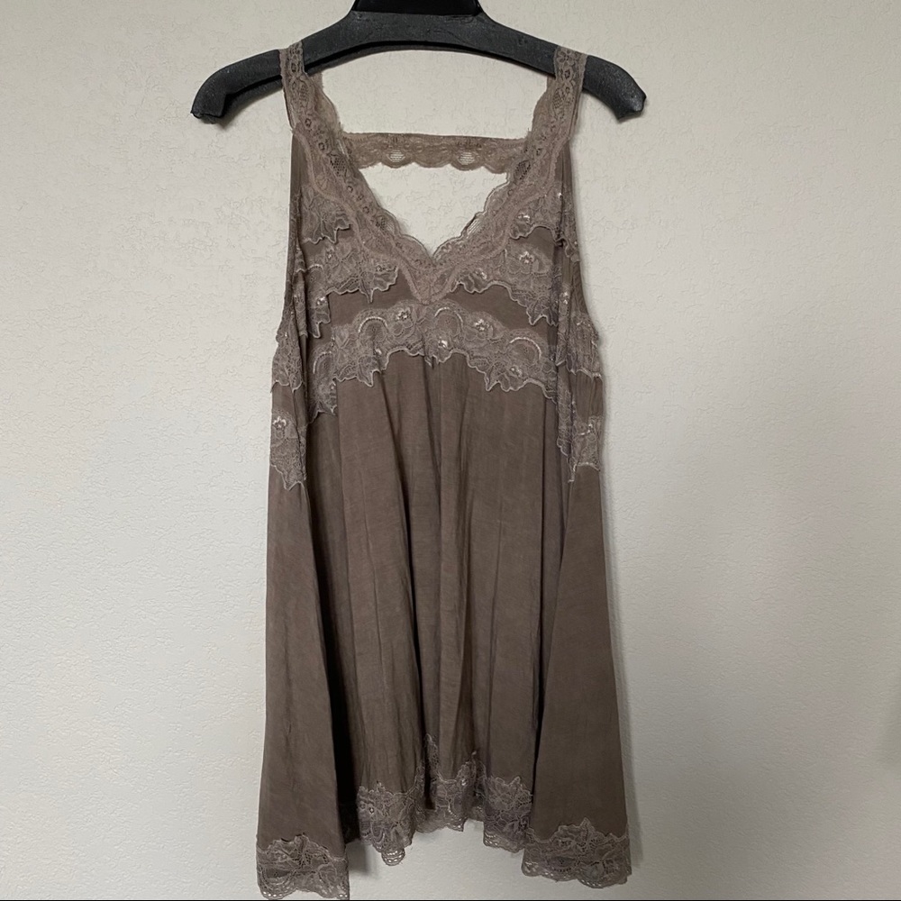 Taupe lace tank top